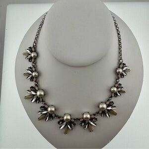 LOFT Silver and Pearl Floral Necklace